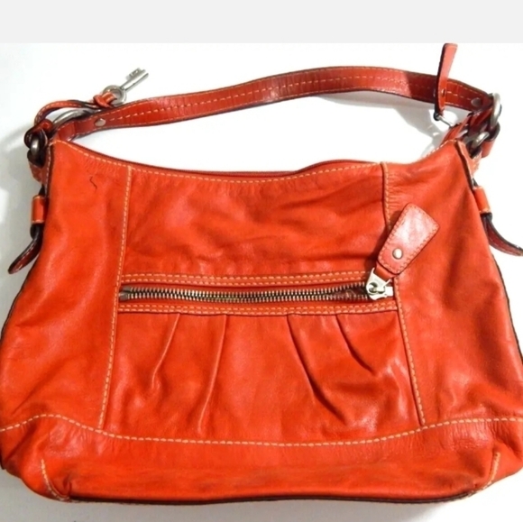Fossil Orange Hobo Purse - Picture 1 of 5